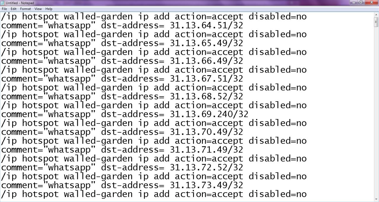 Update bypass whatsapp walled garden mikrotik